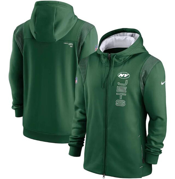 Men's New York Jets 2021 Green Sideline Team Performance Full-Zip Hoodie